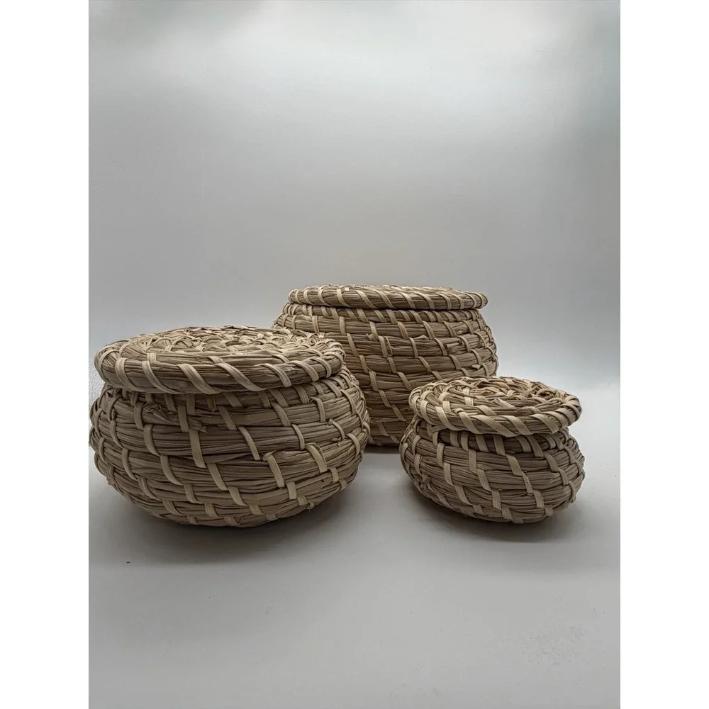 3 Nesting Sweetgrass Baskets With Lids Handmade New Fresh And Sweet Smelling